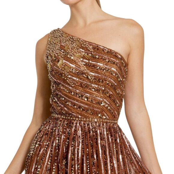 Mac Duggal 5220 Size 2 Copper Brown Sequin One Shoulder Gown Long Maxi Dress - Picture 3 of 4